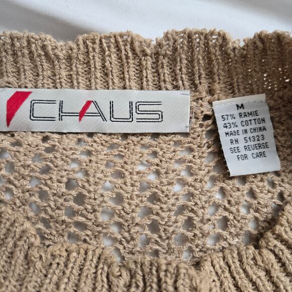 Vintage Chaus Womens Cottage Boho Indie Embroidered Beaded Open Knit Sweater M - Picture 9 of 12